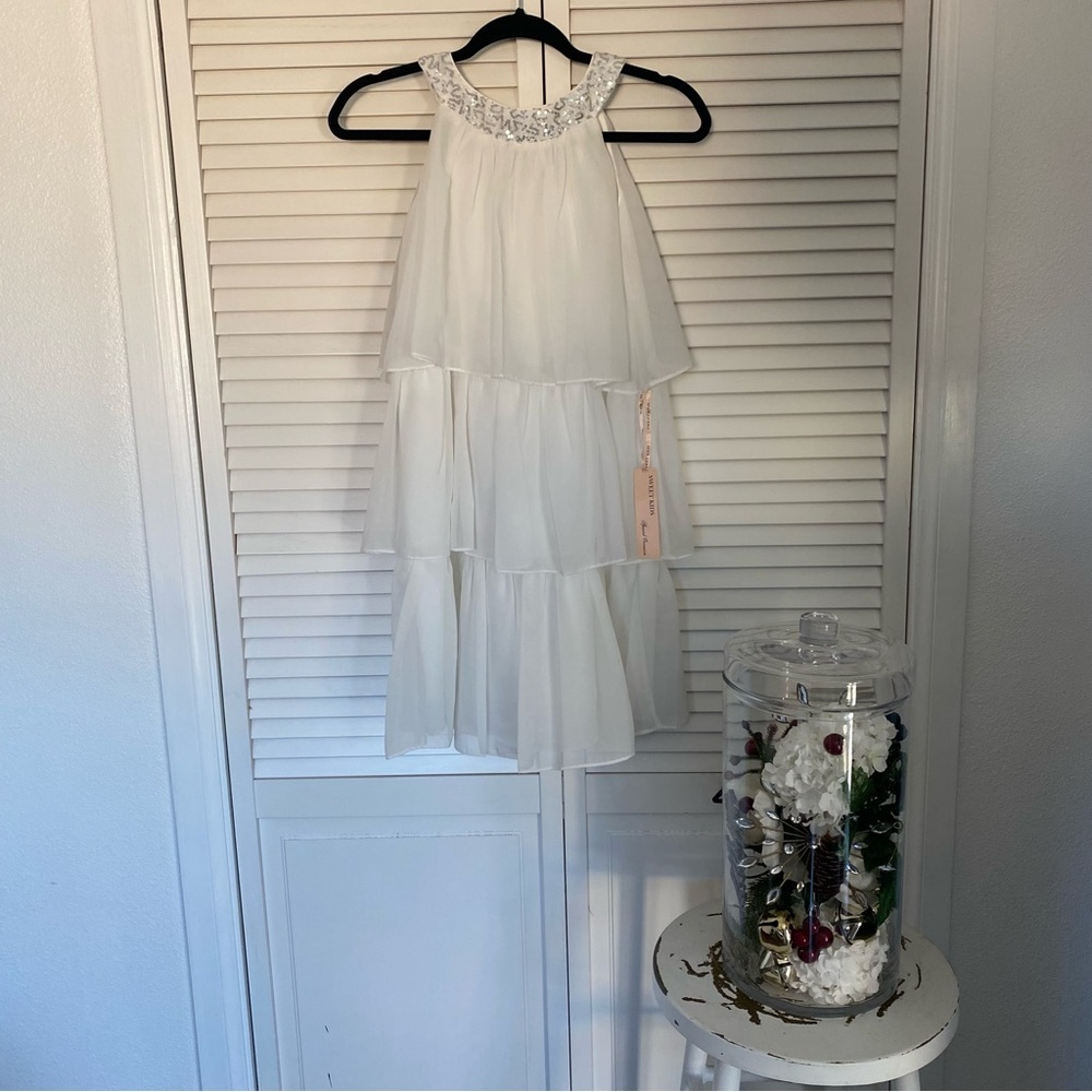 NWT Sweet Kids Girls White and Sequin Layered Chiffon Dress 
*One Day Shipping"